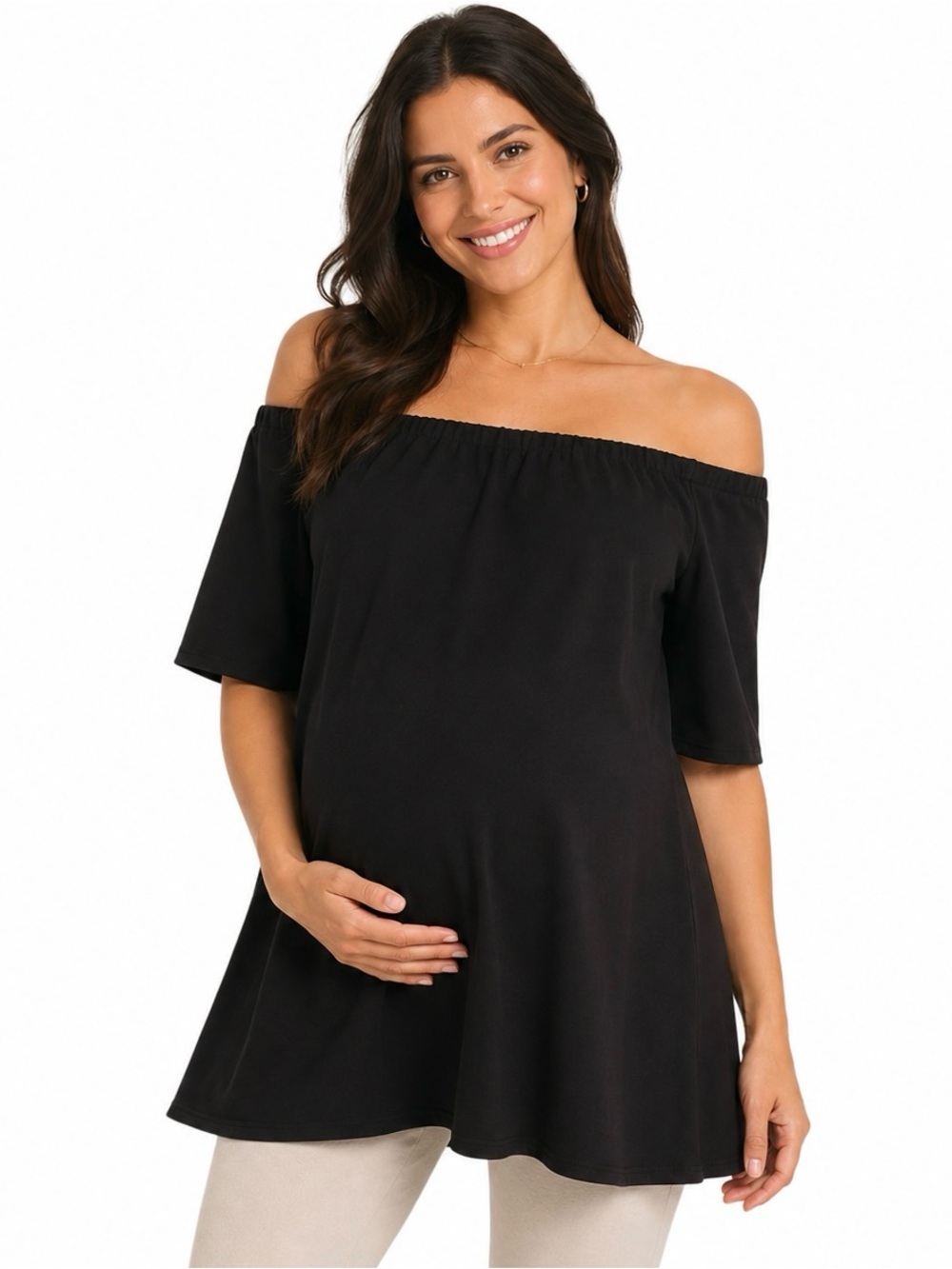 The Nines by HATCH Black Off-Shoulder Maternity Top